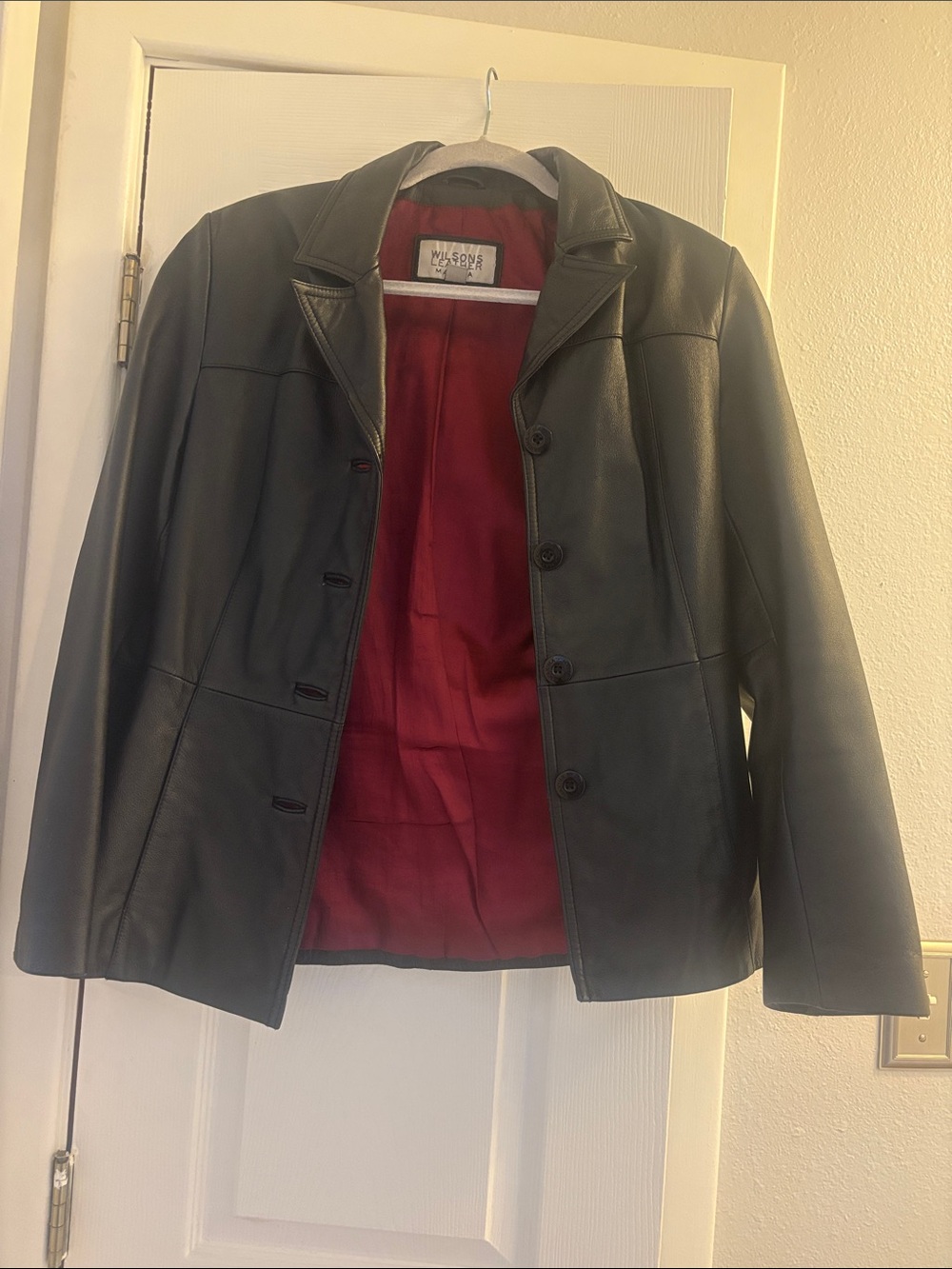 Wilsons Leather Black Leather Jacket with Red Lining